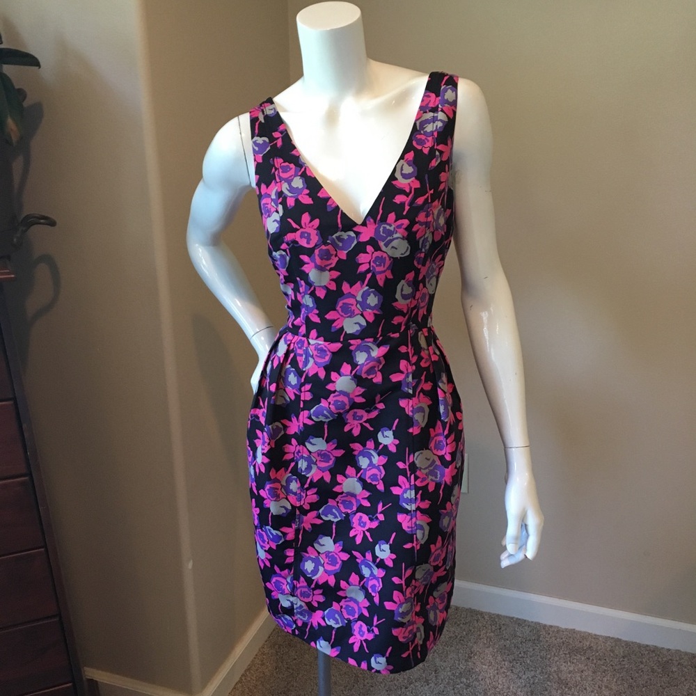 Anthropologie Black and Pink Floral Mini Dress